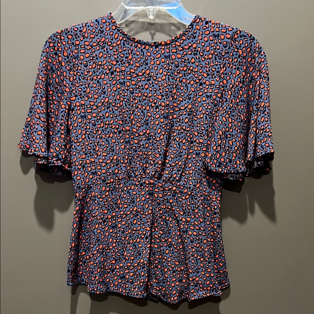 SUGAR + L!PS Stylish Blue and Red Patterned Peplum Top Size XS 💕